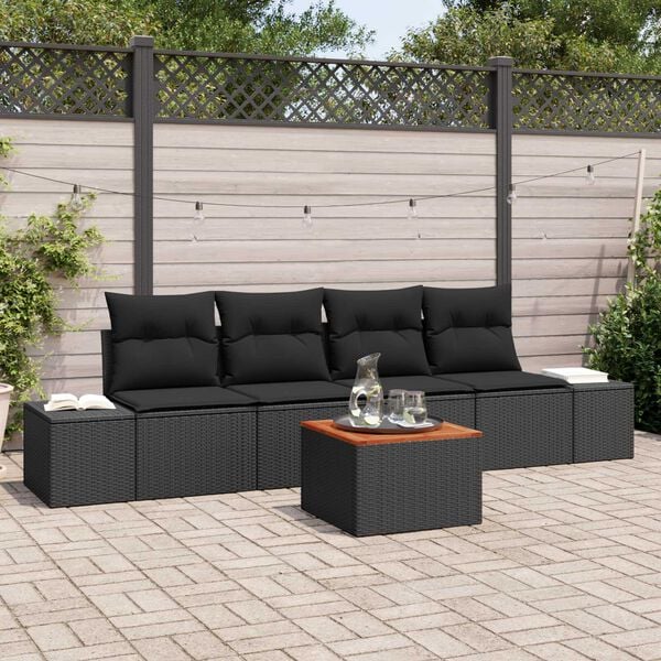 vidaXL Garden Sofa Set with Cushion 5 pcs Black Poly rattan