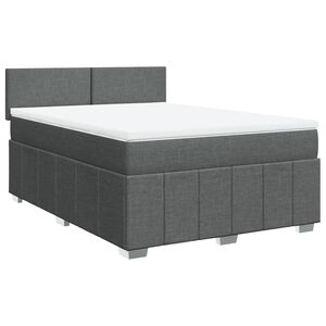 vidaXL Box Spring Bed with Mattress Dark Grey Queen Fabric