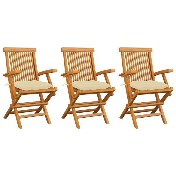 vidaXL Garden Chairs with Cream White Cushions 3 pcs Solid Teak Wood