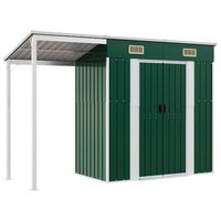 vidaXL Garden Shed with Extended Roof Green 277x110.5x181 cm Steel