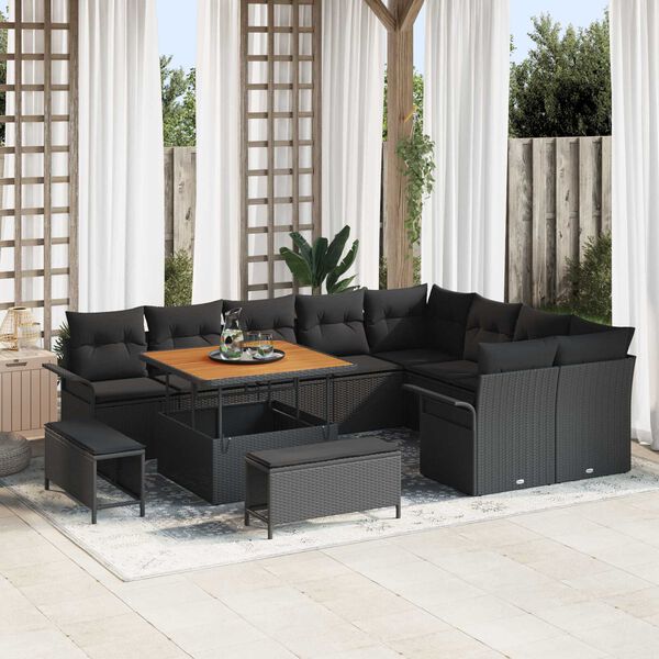 vidaXL Garden Sofa Set with Cushion with Storage 12 pcs Black
