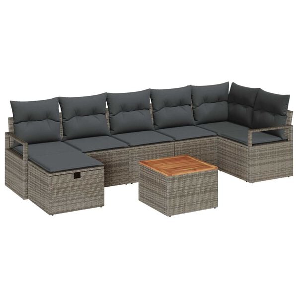 vidaXL Garden Sofa Set with Cushion 8 pcs Grey Poly rattan