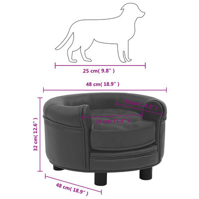 vidaXL Dog Sofa Dark Grey 48x48x32 cm Plush and Faux Leather
