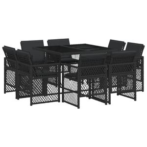 vidaXL 9 Piece Garden Dining Set with Cushions Black Poly Rattan