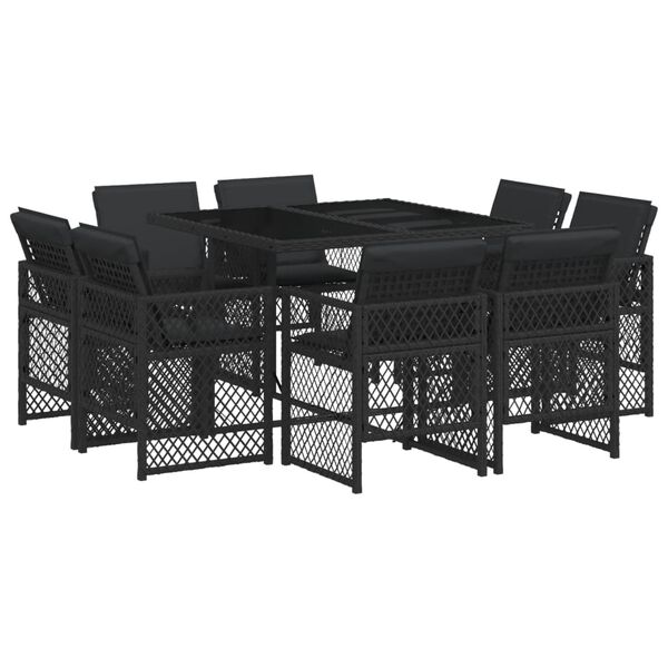 vidaXL 9 Piece Garden Dining Set with Cushions Black Poly Rattan