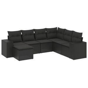 vidaXL 7 Piece Garden Sofa Set with Cushions Black Poly Rattan