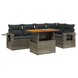 vidaXL 6 Piece Garden Sofa Set with Cushions Grey Poly Rattan