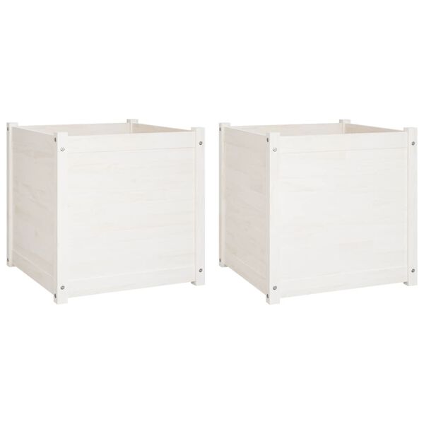 vidaXL Garden Planters 2 pcs White 60x60x60 cm Solid Pinewood