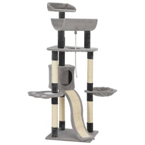 vidaXL Cat Tree | Grey | Engineered wood, carton, plush fabric, sisal rope