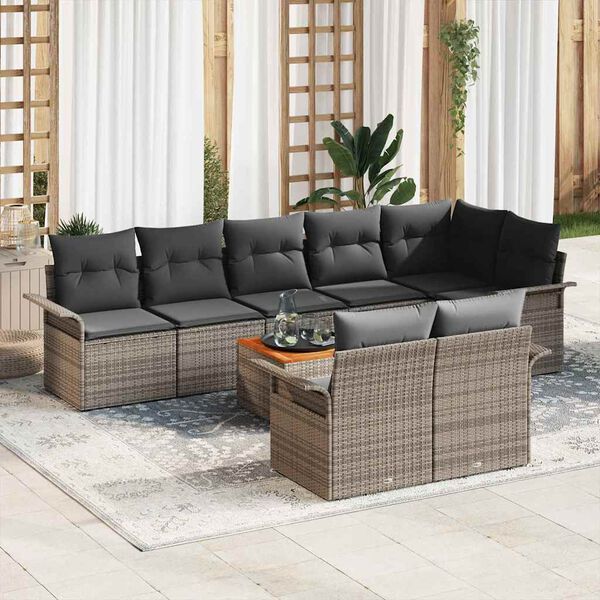 vidaXL Garden Sofa Set with Cushion 9 pcs Grey Poly Rattan