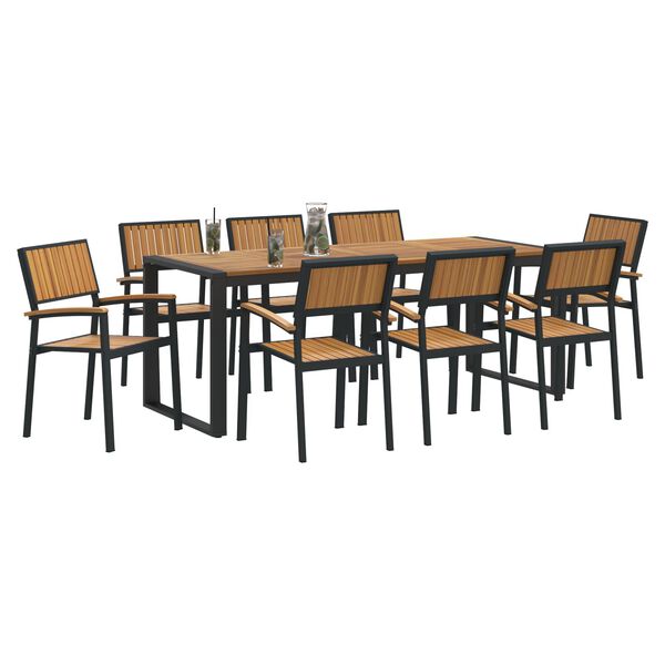 vidaXL Garden Dining Set 9 pcs Black Solid Acacia Wood