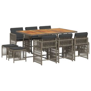 vidaXL 11 Piece Garden Dining Set with Cushions Grey Poly Rattan