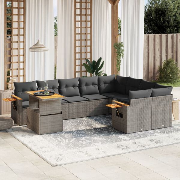 vidaXL 10 Piece Garden Sofa Set with Cushions Grey Poly Rattan