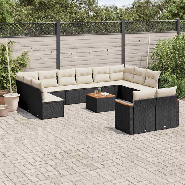 vidaXL 13 Piece Garden Sofa Set with Cushions Black Poly Rattan