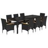 vidaXL 9 Piece Garden Dining Set with Cushions Black Poly Rattan and Glass