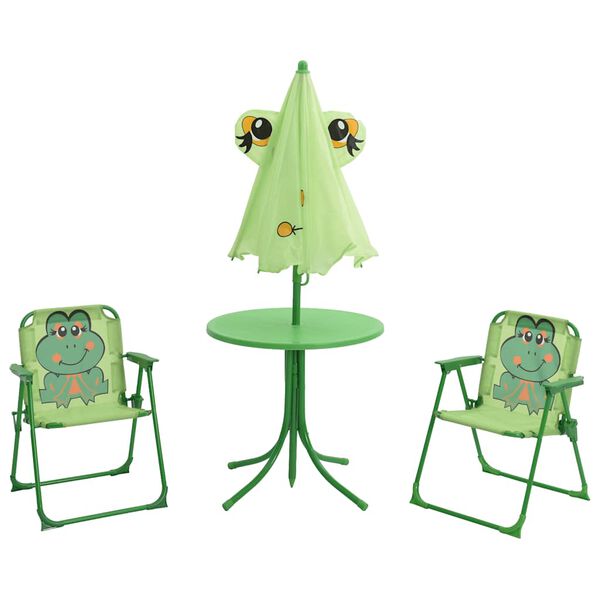 vidaXL 3 Piece Kids' Garden Bistro Set with Parasol Green