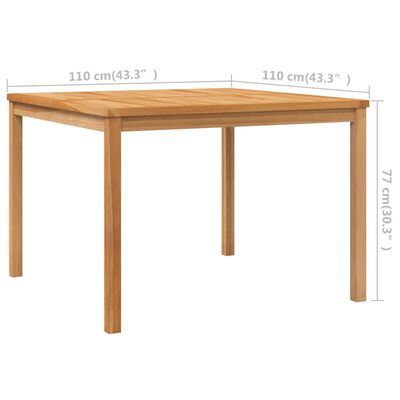 vidaXL Garden Dining Table 110x110x77 cm Solid Teak Wood