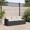 vidaXL Garden Sofa with Cushions 3-Seater Black Poly Rattan