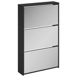 vidaXL Shoe Cabinet with Mirror 3-Layer Black 63x17x102.5 cm