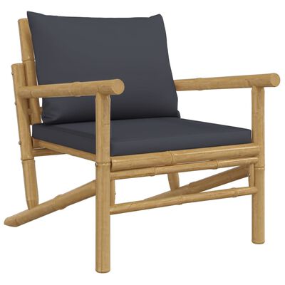 vidaXL Garden Chairs 2 pcs with Dark Grey Cushions Bamboo