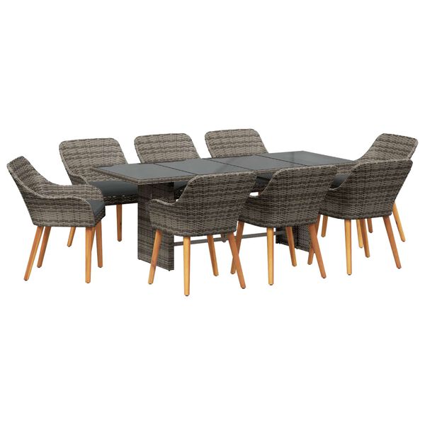 vidaXL Garden Dining Set with Cushion 9 pcs Grey Poly Rattan