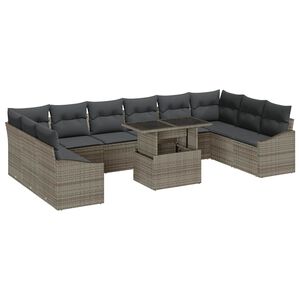 vidaXL Garden Sofa Set 11 pcs Grey Poly Rattan & Powder-Coated Steel