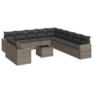 vidaXL 12 Piece Garden Sofa Set with Cushions Grey Poly Rattan