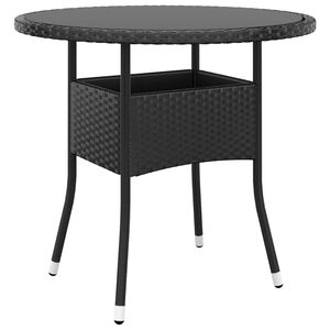 vidaXL Garden Table Ø80x75 cm Tempered Glass and Poly Rattan Black