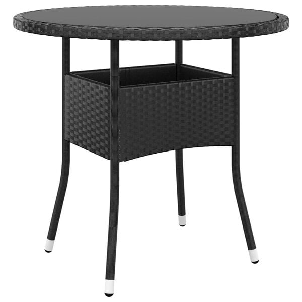vidaXL Garden Table Ø80x75 cm Tempered Glass and Poly Rattan Black