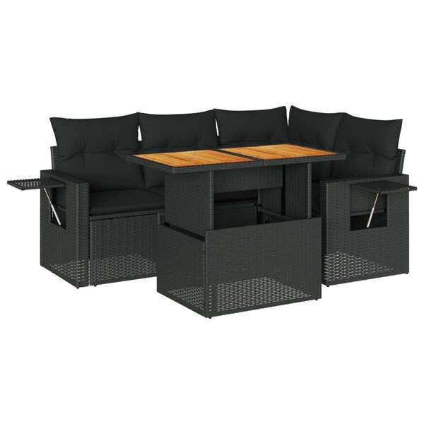 vidaXL 5 Piece Garden Sofa Set with Cushions Black Poly Rattan