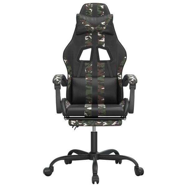 vidaXL Swivel Gaming Chair with Footrest Black&Camouflage Faux Leather