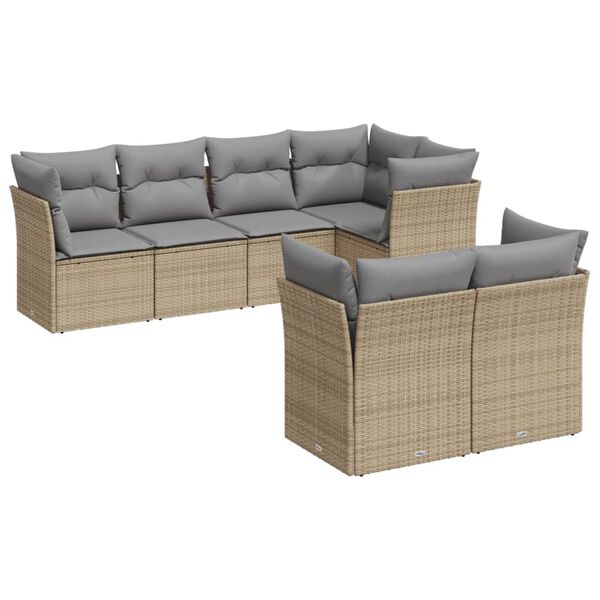 vidaXL 7 Piece Garden Sofa Set with Cushions Beige Poly Rattan