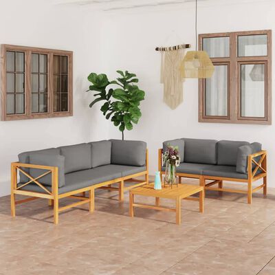 vidaXL 6 Piece Garden Lounge Set with Grey Cushions Solid Teak Wood