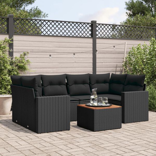 vidaXL 7 Piece Garden Sofa Set with Cushions Black Poly Rattan