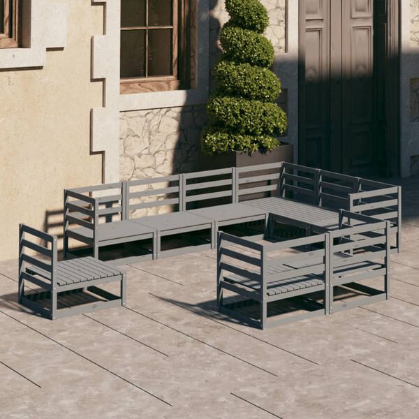 vidaXL 9 Piece Garden Lounge Set Grey Solid Pinewood