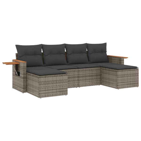 vidaXL 6 Piece Garden Sofa Set with Cushions Grey Poly Rattan