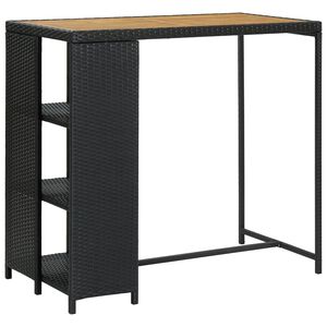 vidaXL Bar Table | Black | PE rattan, steel, solid acacia wood | Counter Height