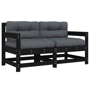 vidaXL Garden Chairs with Cushions 2 pcs Black Solid Wood Pine