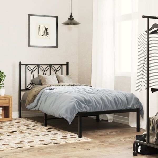 vidaXL Metal Bed Frame without Mattress with Headboard Black 90x190cm