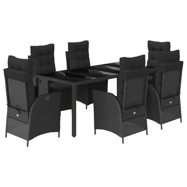 vidaXL 7 Piece Garden Dining Set with Cushions Black Poly Rattan