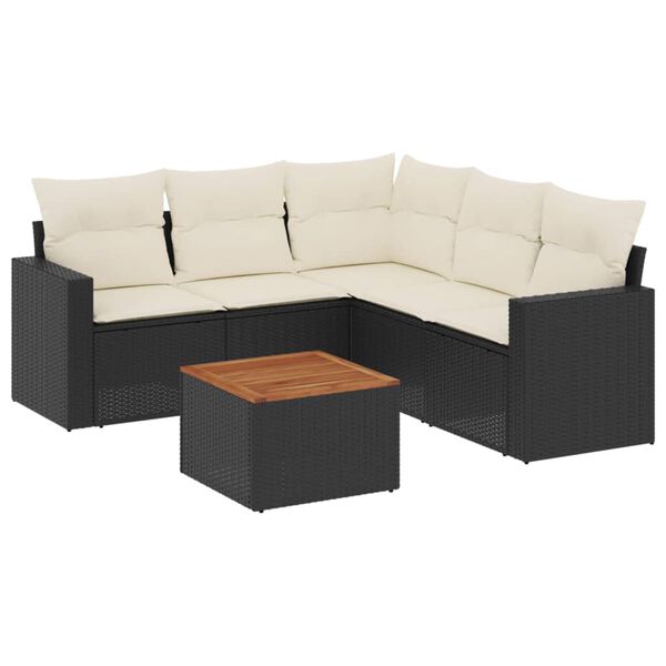 vidaXL 6 Piece Garden Sofa Set with Cushions Black Poly Rattan