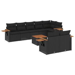 vidaXL 9 Piece Garden Sofa Set with Cushions Black Poly Rattan