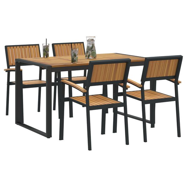 vidaXL Garden Dining Set 5 pcs Black Solid Acacia Wood