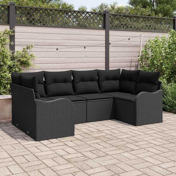 vidaXL Garden Sofa Set with Cushion 6 pcs Black Poly rattan