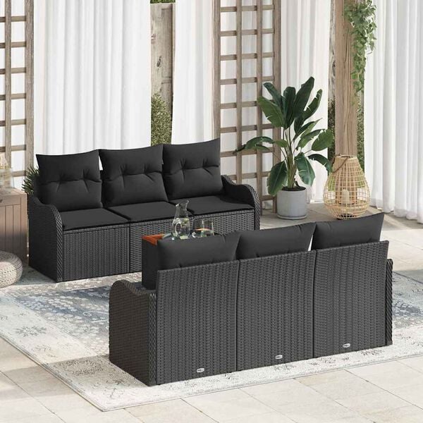 vidaXL Garden Sofa Set with Cushion 7 pcs Black Poly Rattan