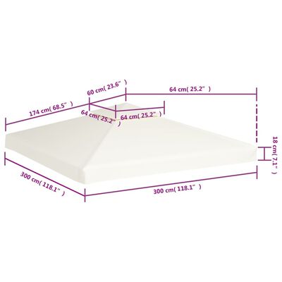 vidaXL Gazebo Cover Canopy Replacement 310 g / m² Cream White 3 x 3 m