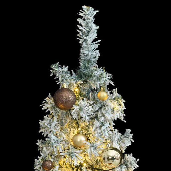 vidaXL Slim Christmas Tree 300 LEDs & Ball Set & Flocked Snow 300 cm