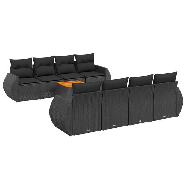vidaXL 9 Piece Garden Sofa Set with Cushions Black Poly Rattan