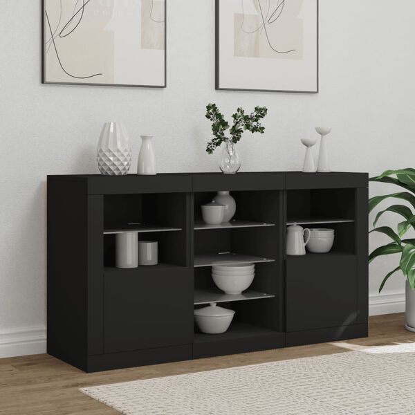 vidaXL Sideboard with LED Lights Black 123x37x67 cm