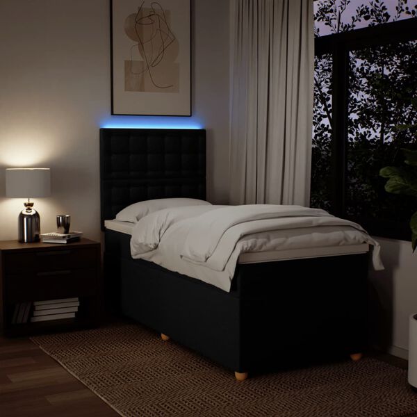 vidaXL Box Spring Bed with Mattress Black King Single Fabric